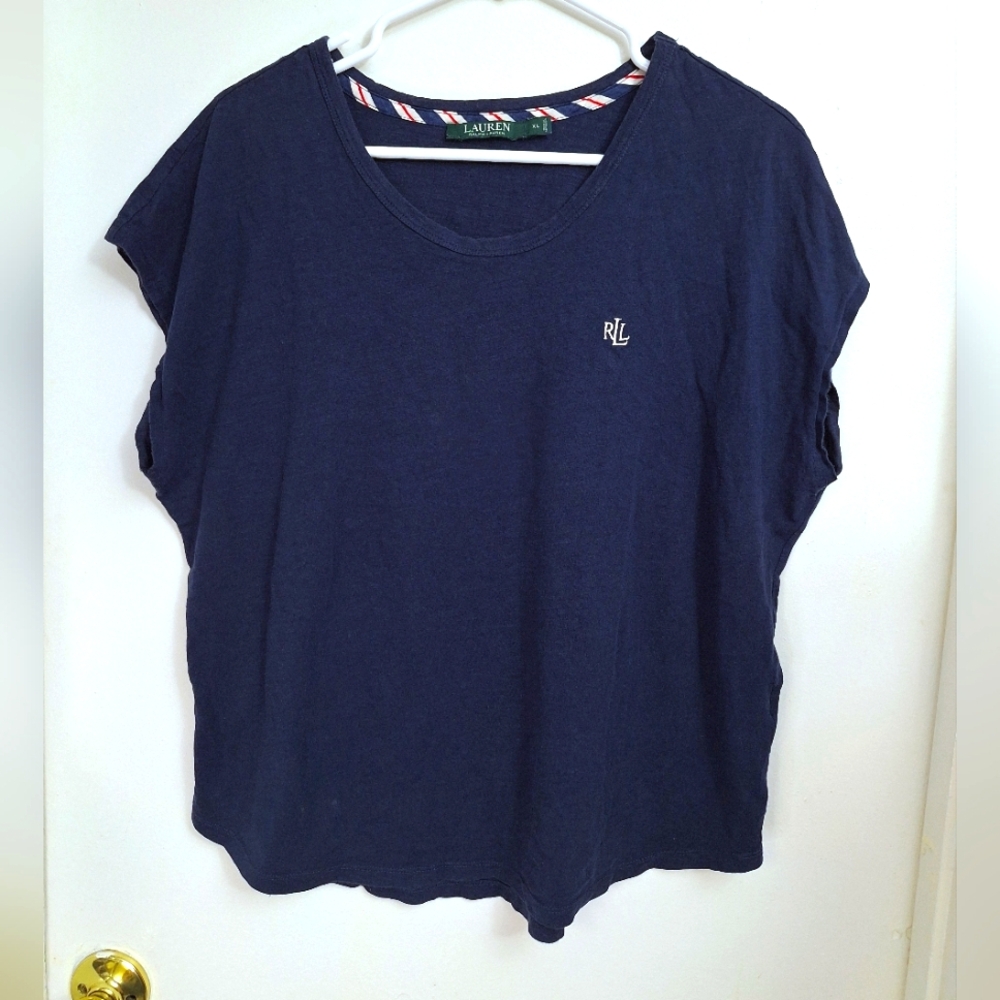 Lauren Ralph Lauren RLL Logo Sleepwear Top Dark Blue Dolman Shortsleeve